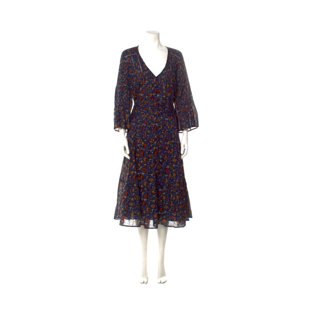 Veronica Beard Navy and Rust Floral Midi Dress NWOT